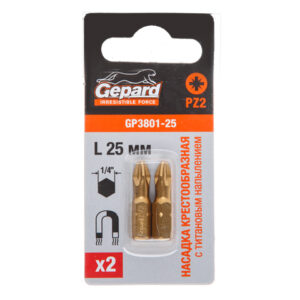 Насадка крестообразная PZ2 25мм  2шт с титановым напылением GEPARD (GP3801-25)