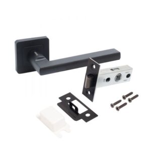 Комплект ручка и защелка АЛЛЮР АРТ "ВЕНСАН" BL+L45-8 BL (26150/S45) матовый черный