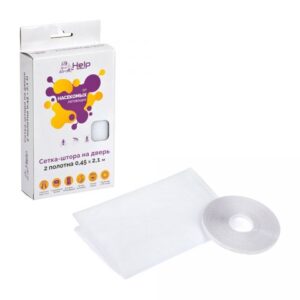 Сетка-штора на дверь противомоскитная с крепежной лентой, 2 полотна, 45x210 см, HELP