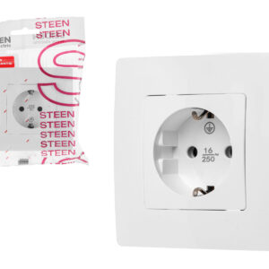 Розетка 1-ая (скрытая, с/з) белая, Steen, LEIDEN ELECTRIC