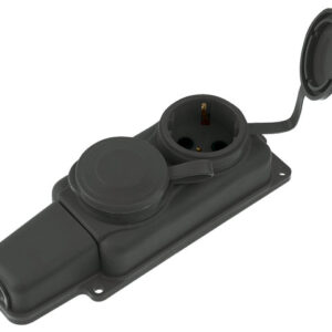 Розетка 2-ая переносная (с/з, 16А, 250В, брызг. защ.) каучук, черная, Юпитер