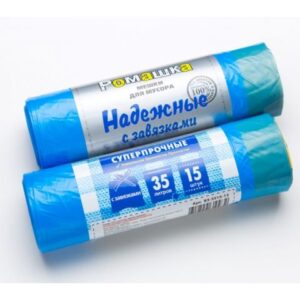 Мешки для мусора с завязками, 35 л, 15 шт, "НАДЕЖНЫЕ", синие, РОМАШКА