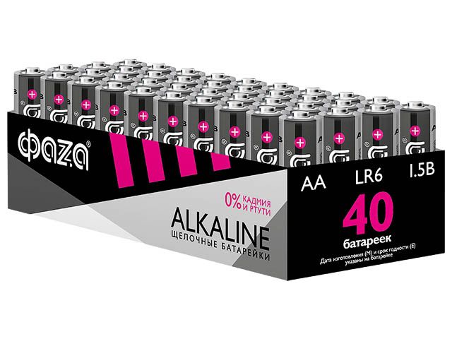 Батарейка 40шт (коробка) AA LR6 1,5V Alkaline LR6A-P40 ФАZА Alkaline Pack-40