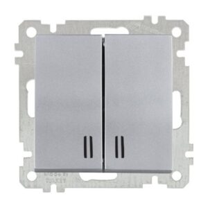 Выключатель 2-клав. (с подсветкой, скрытый, винт. зажим) серебро, ELITRA, MUTLUSAN
