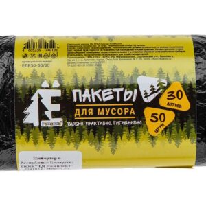 Мешки для мусора, 30 л, 50 шт, "Е-Ромашка", черные, РОМАШКА