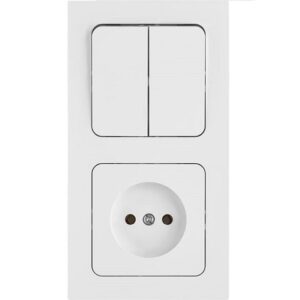 Блок выкл. 2 клав. + розетка (скрытая, б/з) белая, Astrum, BYLECTRICA