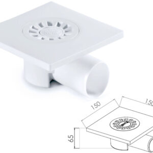 Сливной трап горизонтальный D 50 решетка пласт. 150х150 мм, NOVA