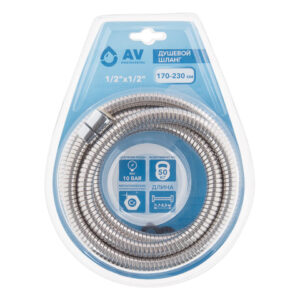 Шланг душевой, SUS/EPDM, 1/2" г-г 170-230 см, мат., AV Engineering