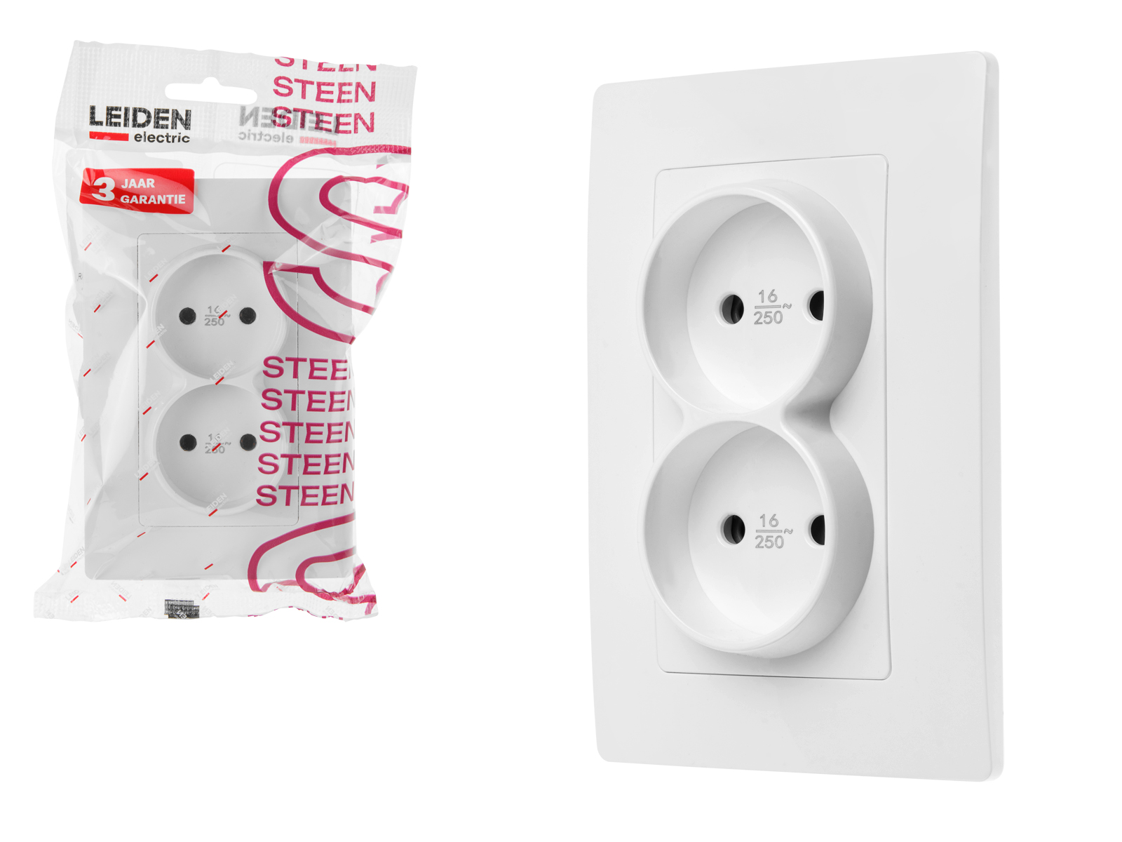 Розетка 2-ая (скрытая, б/з) белая, Steen, LEIDEN ELECTRIC