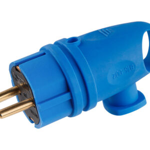 Вилка угловая с ушком (с/з, 16А, 250В) каучук, синяя Юпитер
