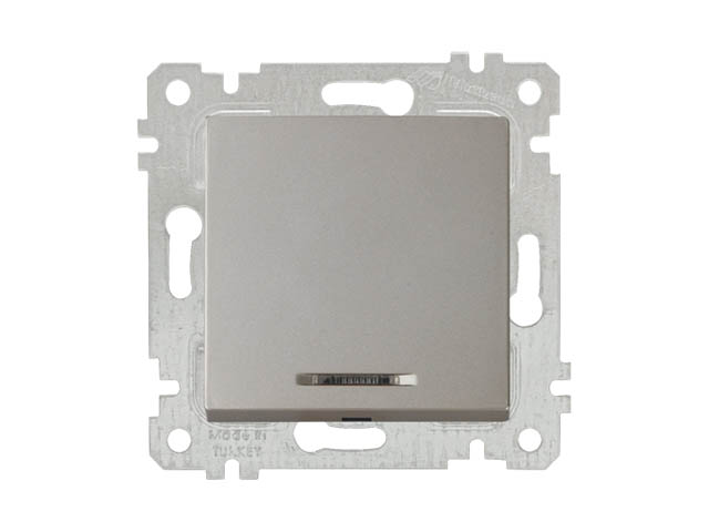 Выключатель 1-клав. (с подсветкой, скрытый, без рамки, винт. зажим) титан, RITA, MUTLUSAN