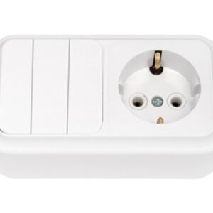 Блок выкл. 3 клав. + розетка (открытая, с/з) белая, Пралеска, BYLECTRICA