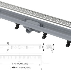 Водоотводящий желоб с порогами для перфорированной решетки (Simple), Alcaplast