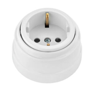 Розетка 1-ая (открытая, с/з) белая, Ретро, BYLECTRICA