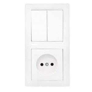 Блок выкл. 2 клав. + розетка (скрытая, б/з) белая, Стиль, Bylectrica