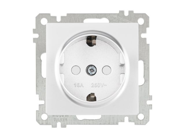 Розетка 1-ая (скрытая, с/з, шторки) белая, ELITRA, MUTLUSAN