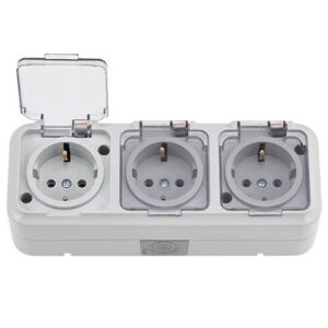 Розетка 3-ая (открытая, с/з, брызг. защ.) серая, Пралеска Аква, Bylectrica