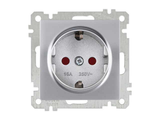 Розетка 1-ая (скрытая, с/з, шторки) серебро, ELITRA, MUTLUSAN