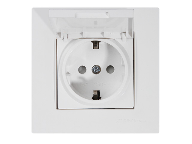 Розетка 1-ая (скрытая, с/з, с крышкой) белая, RITA, MUTLUSAN