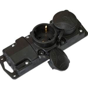 Розетка 2-ая переносная (с/з, 16А, 250В, з/ш, брызг. защ.) черная, BYLECTRICA