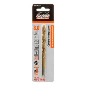 Сверло по металлу ц/х 8.0х75х117 мм HSS TIN GEPARD