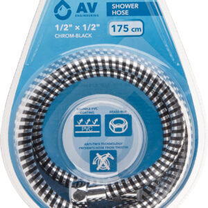 Шланг душевой, PVC, 1/2" г-г 175 см, хром-черн., AV Engineering