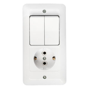 Блок выкл. 2 клав. + розетка (скрытая, с/з) белая, Паритет, BYLECTRICA