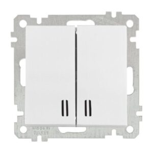 Выключатель 2-клав. (с подсветкой, скрытый, винт. зажим) белый, ELITRA, MUTLUSAN