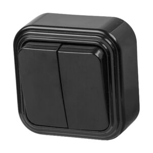 Выключатель 2 клав. (открытый, до 6А) черный, Стандарт, Юпитер