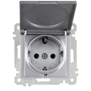 Розетка 1-ая (скрытая, с/з, с крышкой) серебро, ELITRA, MUTLUSAN