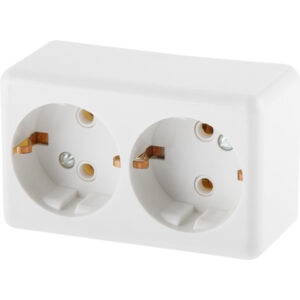 Розетка 2-ая (открытая, с/з) белая, Эконом, Юпитер