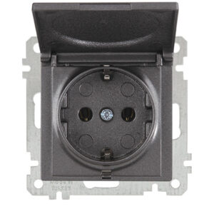 Розетка 1-ая (скрытая, без рамки, с/з, с крышкой) дымчатая, DARIA, MUTLUSAN