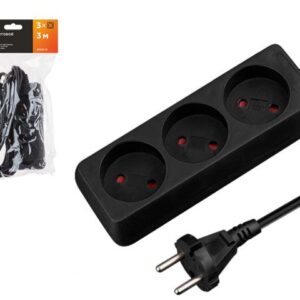 Удлинитель 3м (3 роз., 2,2кВт, б/з, ПВС 2х0,75) черный, Юпитер