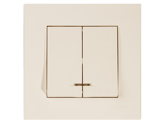 Выключатель 2-клав. (c подсветкой, скрытый, пруж. зажим) кремовый, RITA, MUTLUSAN