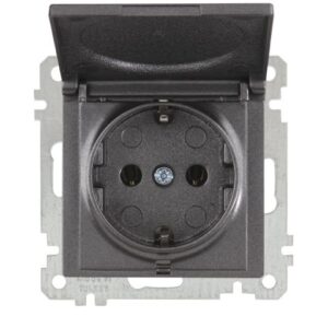 Розетка 1-ая (скрытая, с/з, с крышкой) дымчатая, ELITRA, MUTLUSAN