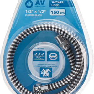 Шланг душевой, PVC, 1/2" г-г 150 см, хром-черн., AV Engineering