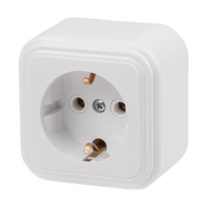 Розетка 1-ая (открытая, с/з) белая, Стандарт, Юпитер