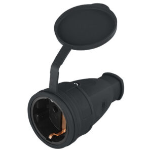 Розетка 1-ая переносная (с/з, 16А, 250В, брызг. защ.) каучук, черная, Юпитер