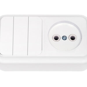 Блок выкл. 3 клав. + розетка (открытая, б/з) белая, Пралеска, BYLECTRICA