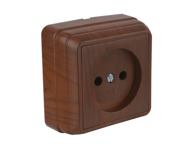 Розетка 1-ая (открытая, б/з) орех, BRON, MUTLUSAN