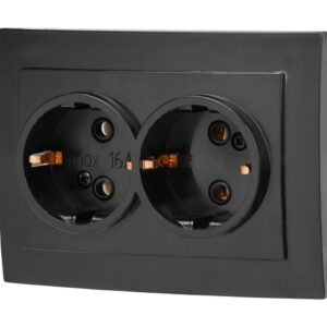 Розетка 2-ая (скрытая, с/з) черная, Стандарт, Юпитер