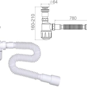 Сифон для биде, выпуск 64мм,  с гибкой трубой 1 1/4"- 40/50мм, AV Engineering