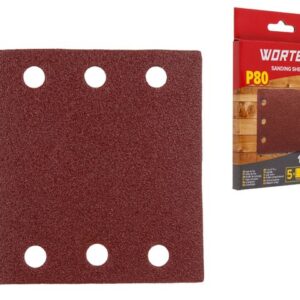 Шлифлист 100х110мм Р80 д/дерева самосцепл. 6 отв. 5шт WORTEX