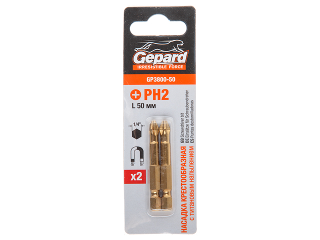 Насадка крестообразная PH2 50мм 2шт с титановым напылением GEPARD (GP3800-50)