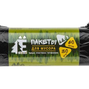 Мешки для мусора, 60 л, 30 шт, "Е-Ромашка", черные, РОМАШКА