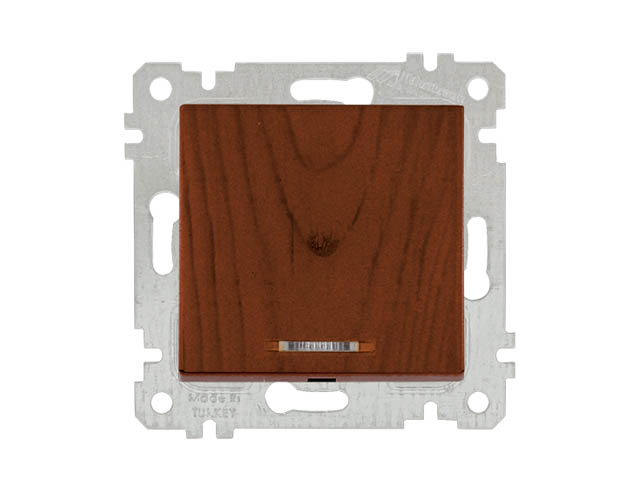 Выключатель 1-клав. (с подсветкой, скрытый, без рамки, винт. зажим) орех, RITA, MUTLUSAN