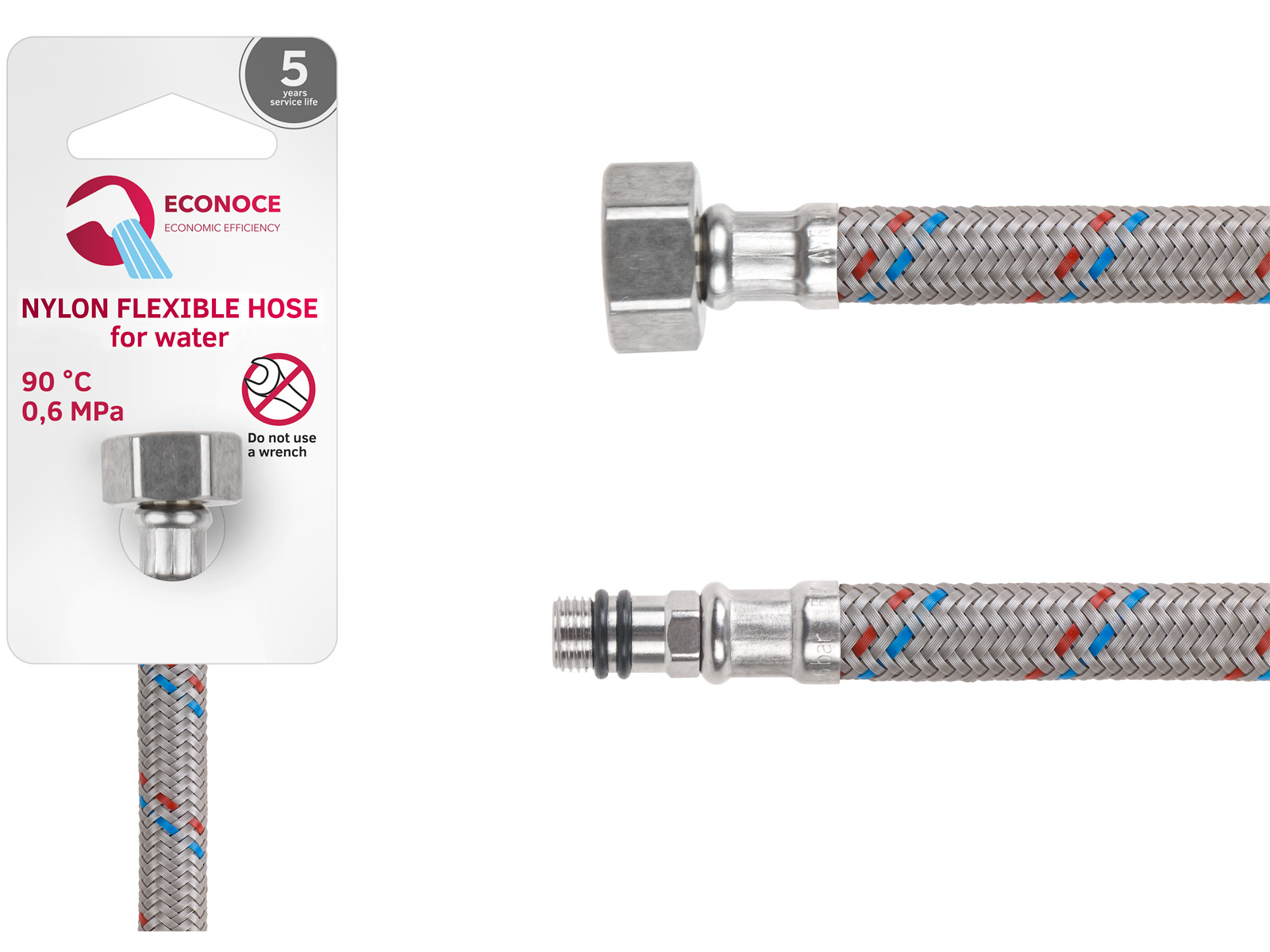 Подводка гибкая, Nylon, иголка м10 короткая - гайка 1/2" 100 см ECONOCE