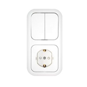 Блок выкл. 2 клав. + розетка (скрытая, с/з, со шторками) белая, Гармония, Bylectrica