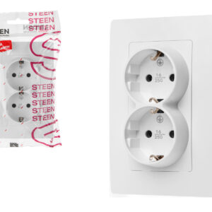 Розетка 2-ая (скрытая, с/з) белая, Steen, LEIDEN ELECTRIC