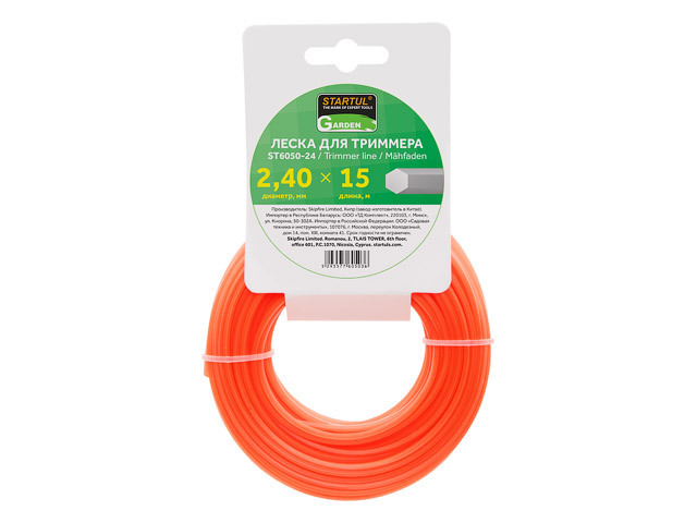 Леска ф 2.4 мм х 15 м шестигр. сеч. STARTUL GARDEN
